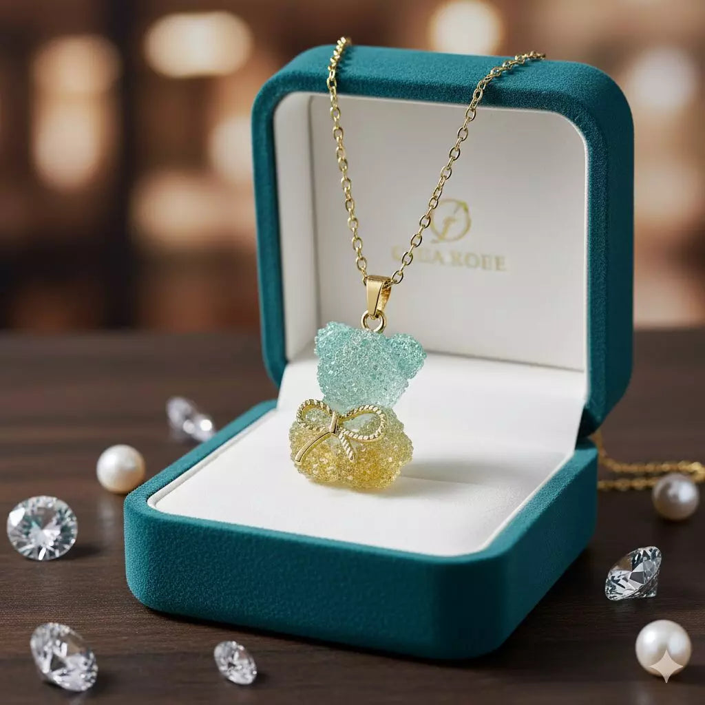 Collier Dorées pendentif Ourson coloré